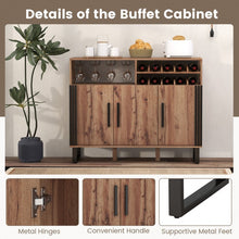 Load image into Gallery viewer, Costway Industrial Style Brown Home Bar Cabinet with Glass Rack and Wine Rack - Suitable for Restaurant and Bar
