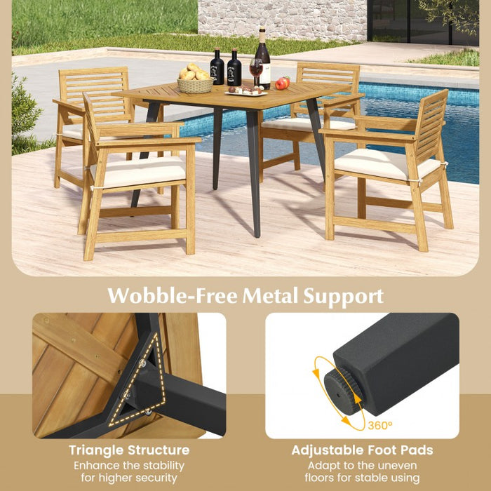 Outdoor Square Dining Table with Metal Legs - Suitable for Backyard, Patio, and Garden