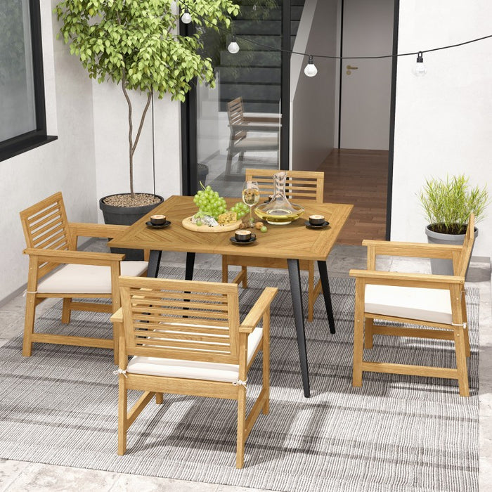 Outdoor Square Dining Table with Metal Legs - Suitable for Backyard, Patio, and Garden