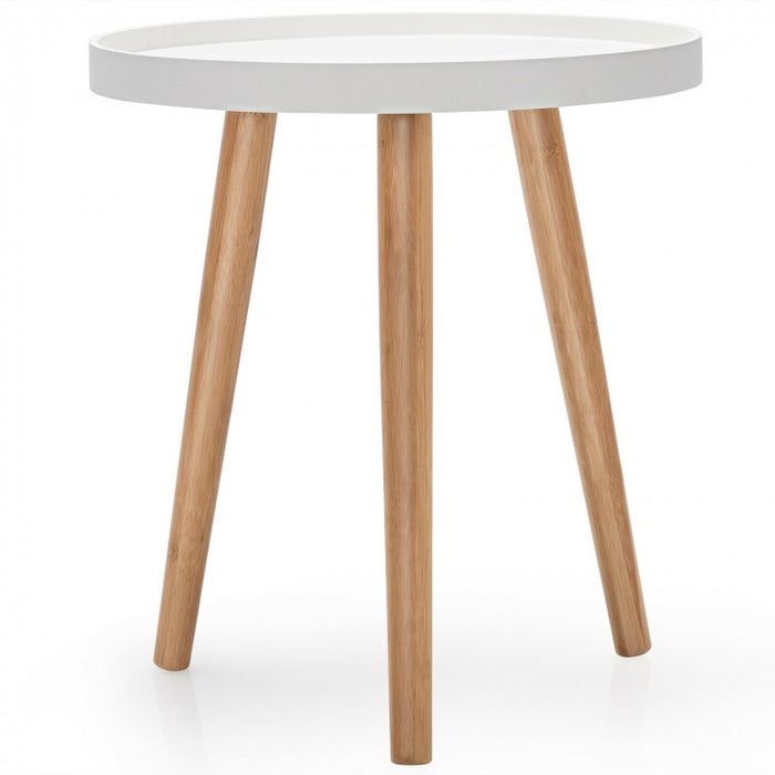 White Wooden Round Sofa Tray Table and Coffee Table