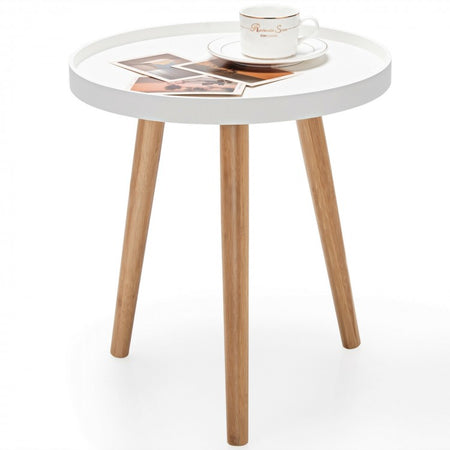 White Wooden Round Sofa Tray Table and Coffee Table