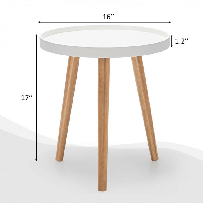 White Wooden Round Sofa Tray Table and Coffee Table