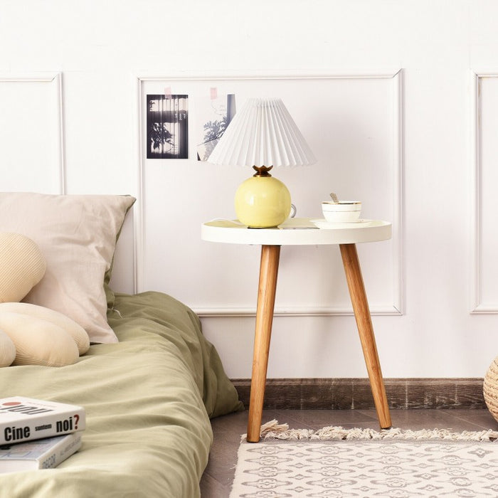 White Wooden Round Sofa Tray Table and Coffee Table