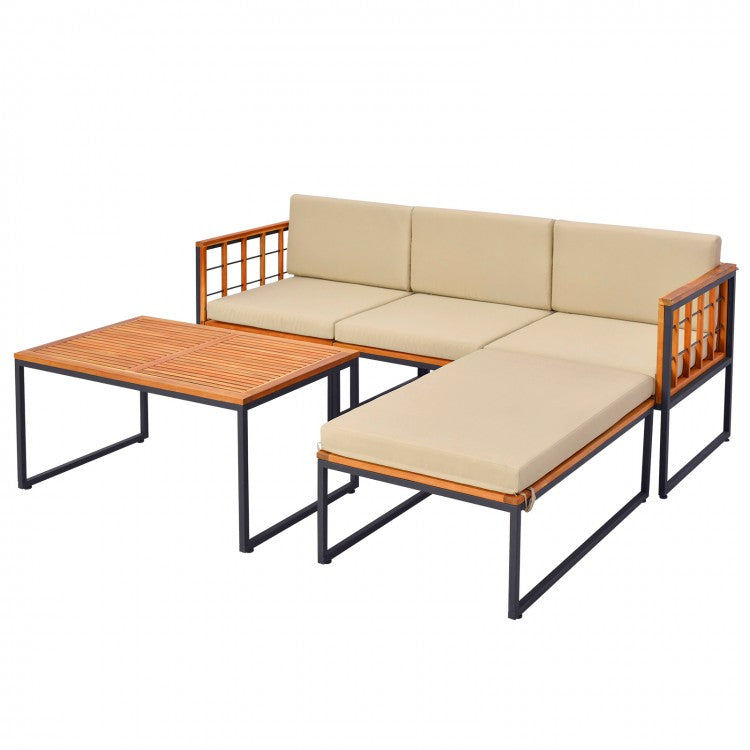 Costway Outdoor Lounge Chair Sectional Sofa 5-Piece Set with Coffee Table - Metal Frame Suitable for Backyard and Garden