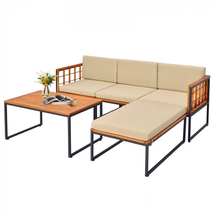 Costway Outdoor Lounge Chair Sectional Sofa 5-Piece Set with Coffee Table - Metal Frame Suitable for Backyard and Garden