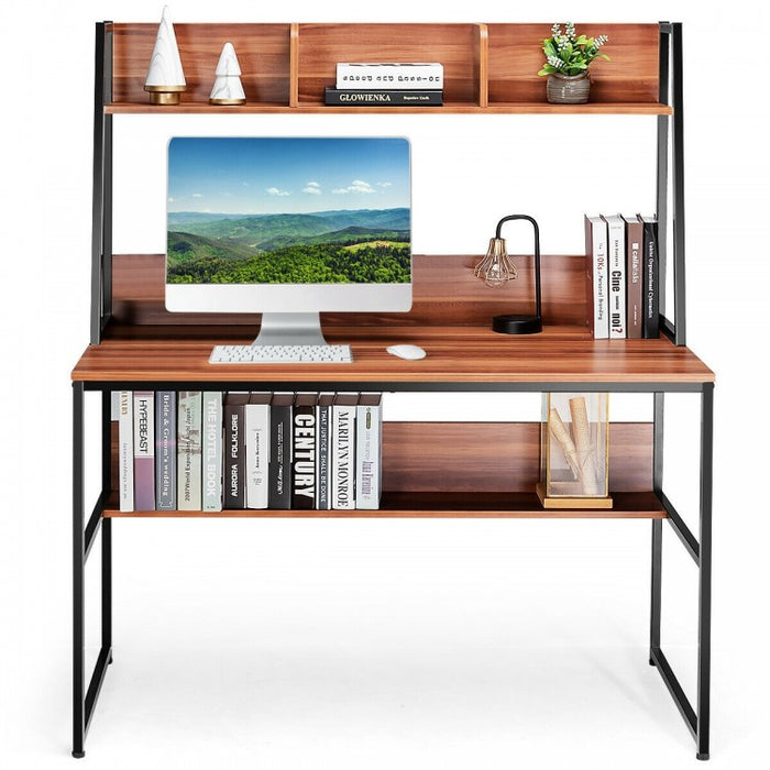 Modern Multifunctional Computer Desk with Bookshelves for Home Office
