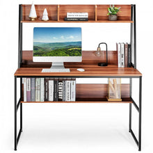 Charger l&#39;image dans la galerie, Modern Multifunctional Computer Desk with Bookshelves for Home Office
