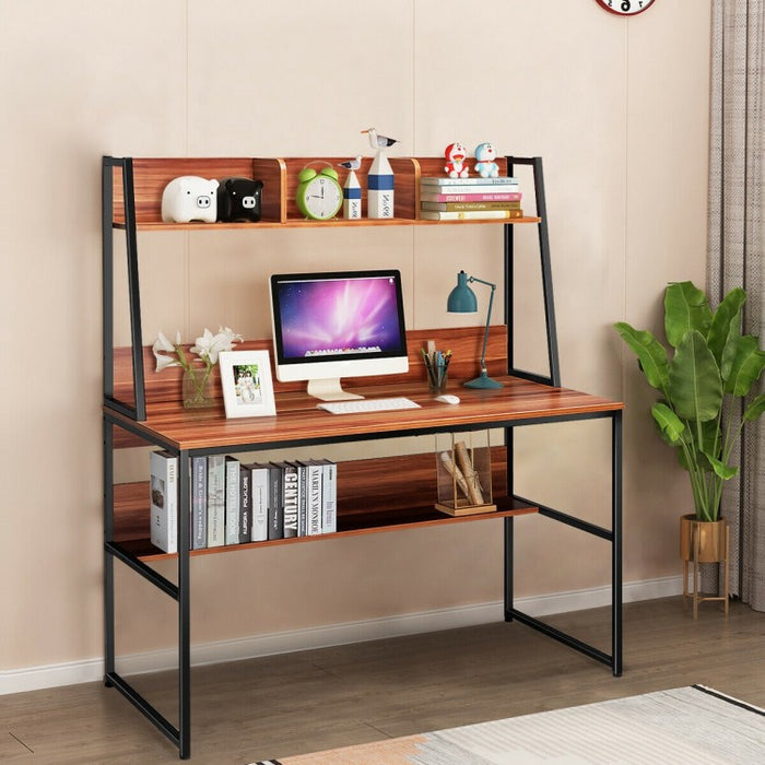 Modern Multifunctional Computer Desk with Bookshelves for Home Office