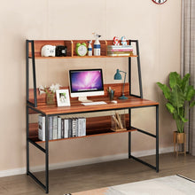 Charger l&#39;image dans la galerie, Modern Multifunctional Computer Desk with Bookshelves for Home Office
