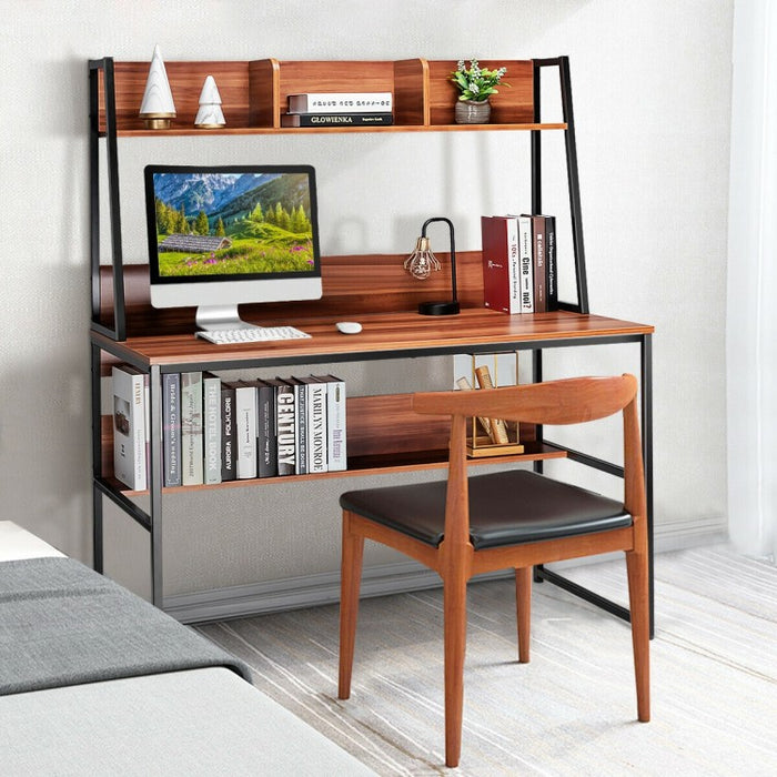 Modern Multifunctional Computer Desk with Bookshelves for Home Office