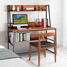 Charger l&#39;image dans la galerie, Modern Multifunctional Computer Desk with Bookshelves for Home Office
