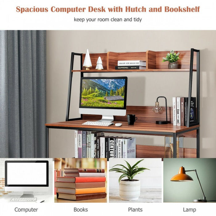 Modern Multifunctional Computer Desk with Bookshelves for Home Office