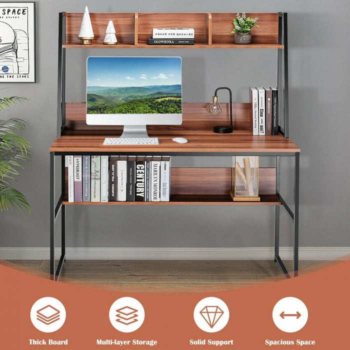 Modern Multifunctional Computer Desk with Bookshelves for Home Office