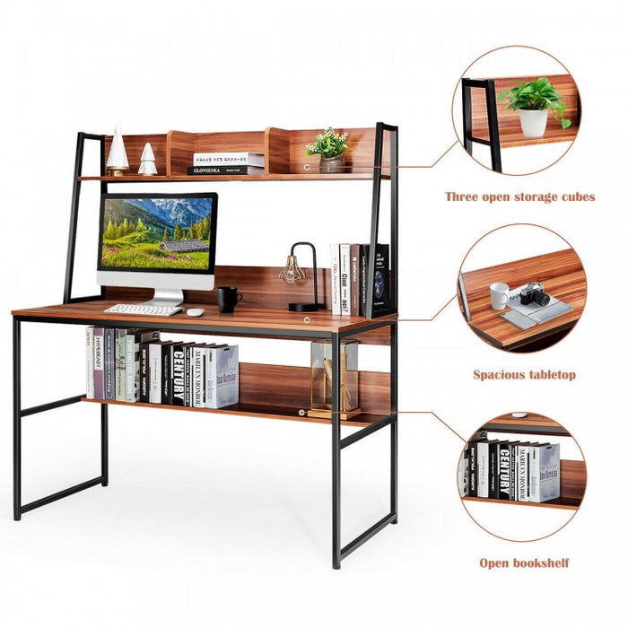 Modern Multifunctional Computer Desk with Bookshelves for Home Office