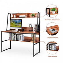 Charger l&#39;image dans la galerie, Modern Multifunctional Computer Desk with Bookshelves for Home Office
