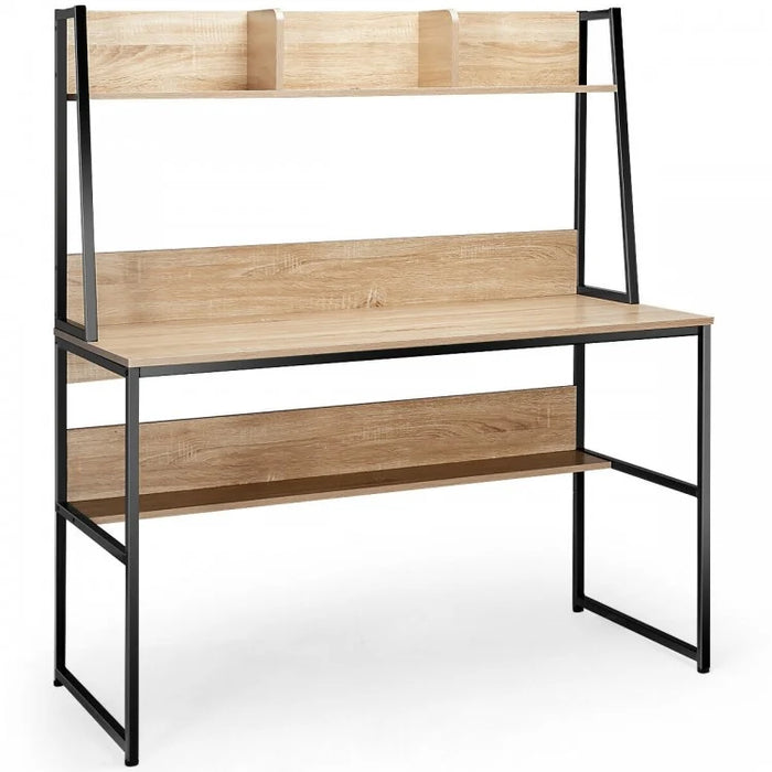 Modern Multifunctional Computer Desk with Bookshelves for Home Office