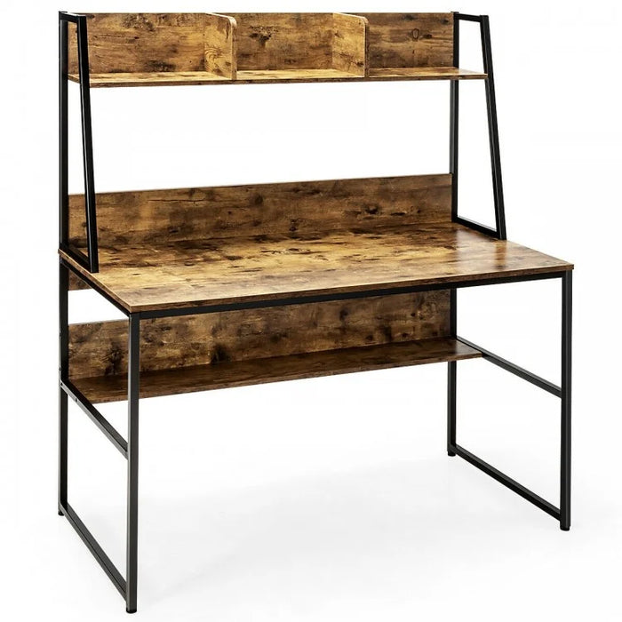 Modern Multifunctional Computer Desk with Bookshelves for Home Office