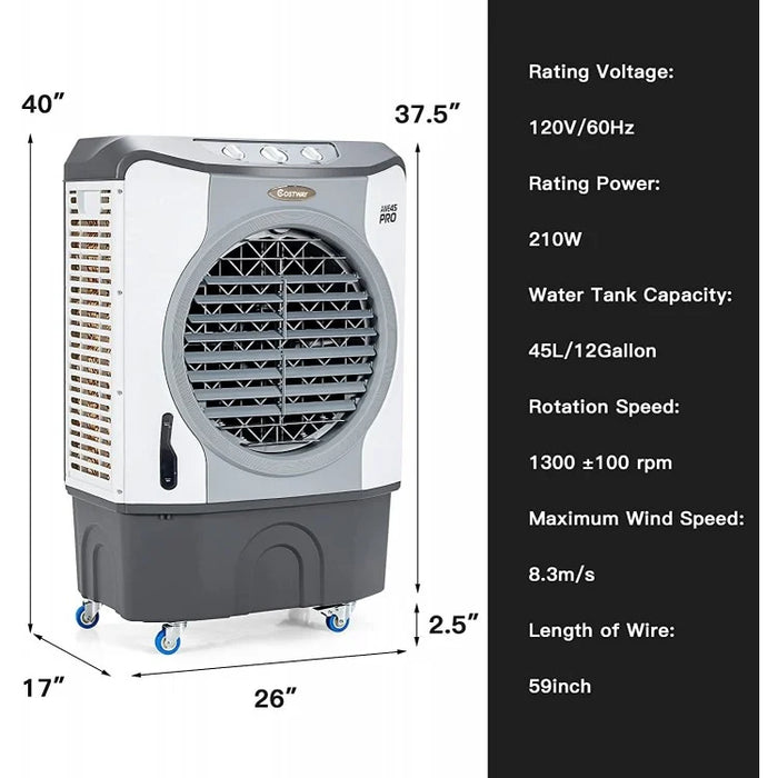 Outdoor/Patio/Garage Air Cooler with Extra-Large 45L Water Tank