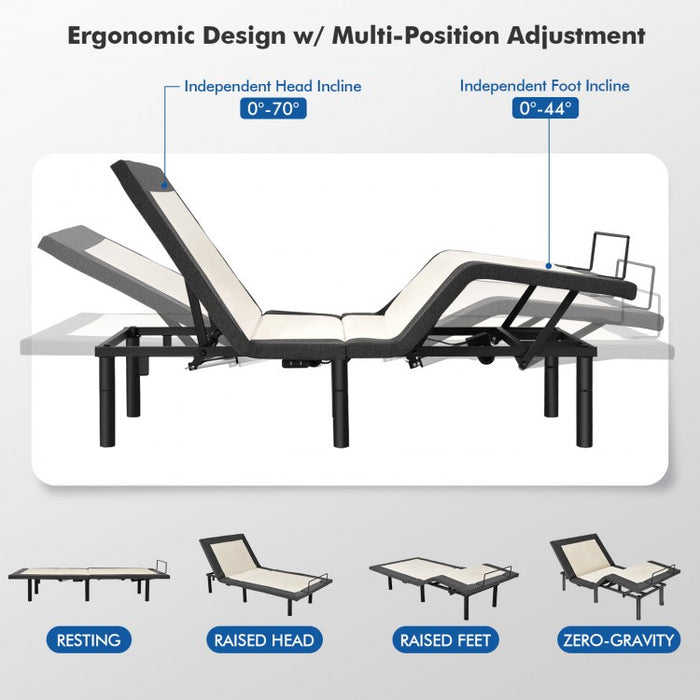 Adjustable Electric Massage Bed Frame with USB and Nightlight