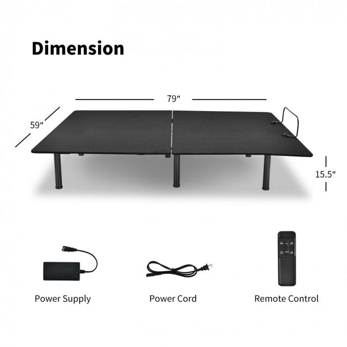 Black Remote Control Adjustable Foldable Steel Bed Frame