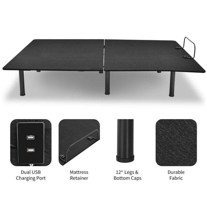 Black Remote Control Adjustable Foldable Steel Bed Frame