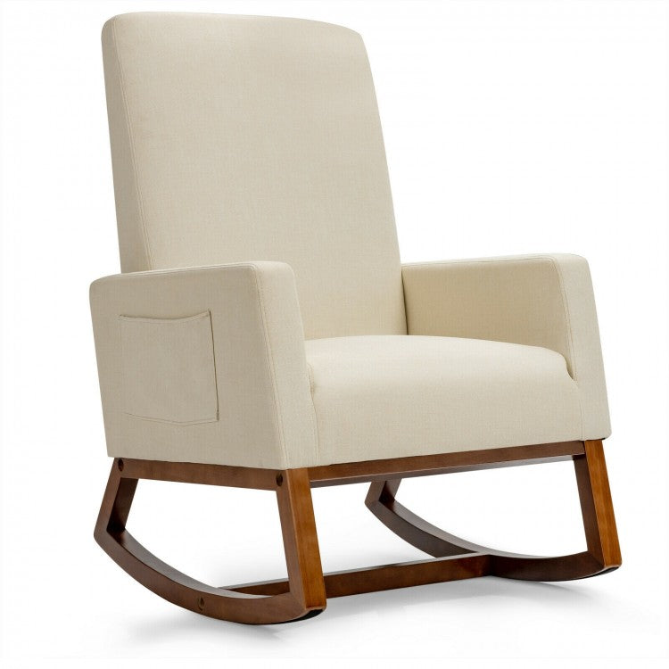 Modern Minimalist High-Back Rocking Chair with Side Pockets
