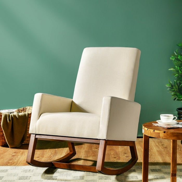 Modern Minimalist High-Back Rocking Chair with Side Pockets