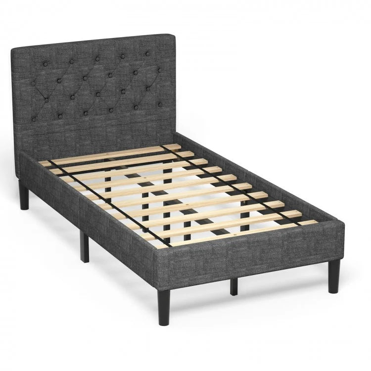 Gray Modern Bedroom Tufted Headboard with Soft Padding and Bed Frame