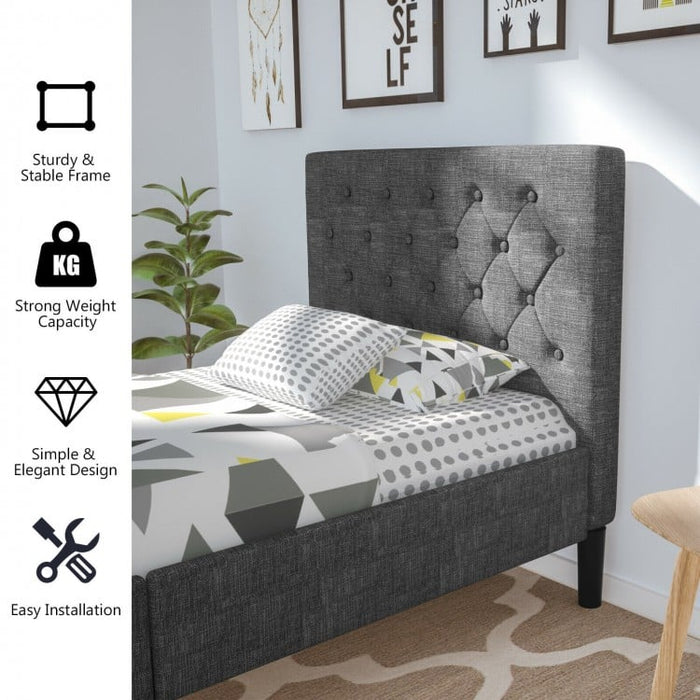 Gray Modern Bedroom Tufted Headboard with Soft Padding and Bed Frame