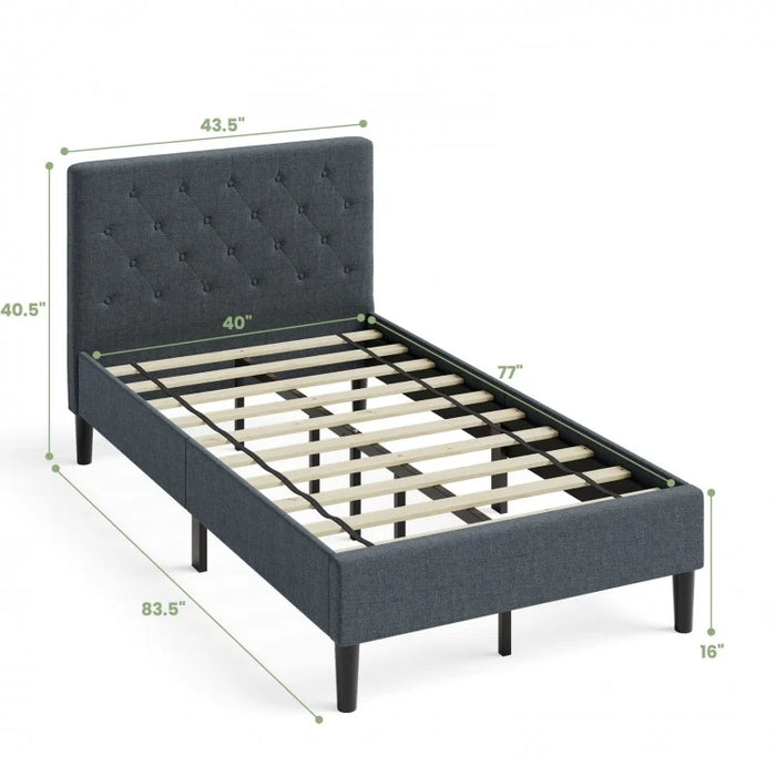 Gray Modern Bedroom Tufted Headboard with Soft Padding and Bed Frame