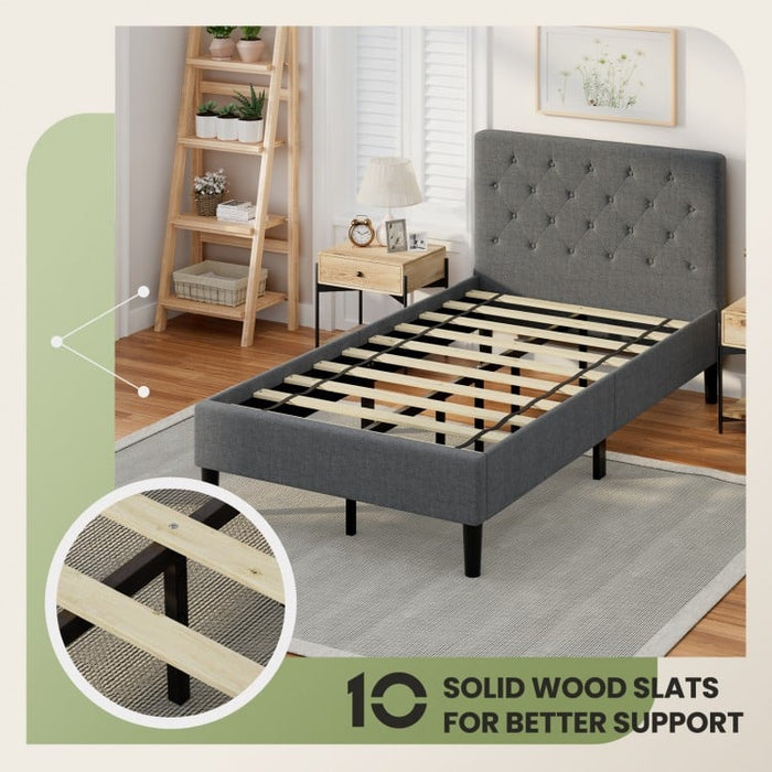 Gray Modern Bedroom Tufted Headboard with Soft Padding and Bed Frame