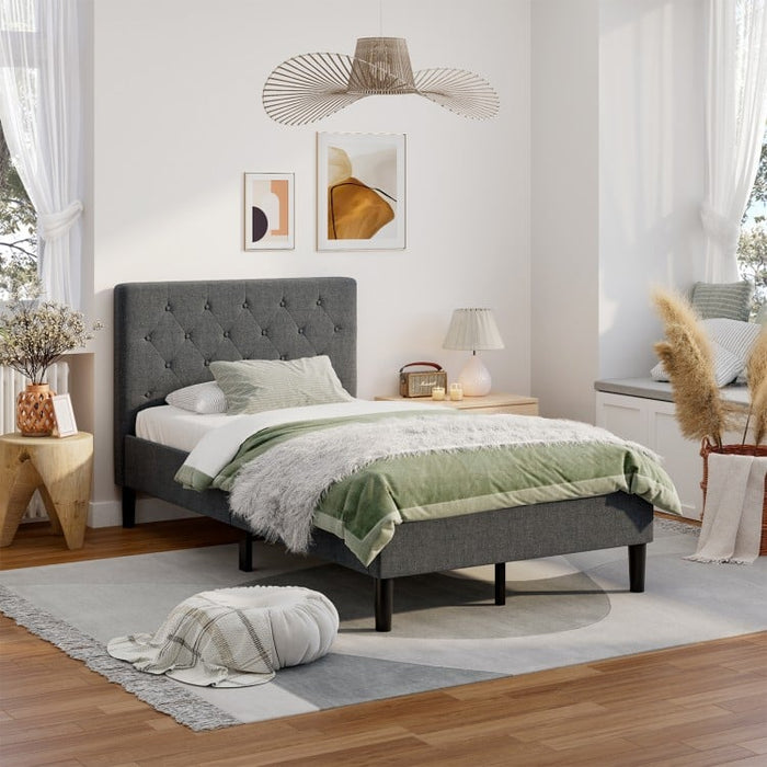 Gray Modern Bedroom Tufted Headboard with Soft Padding and Bed Frame