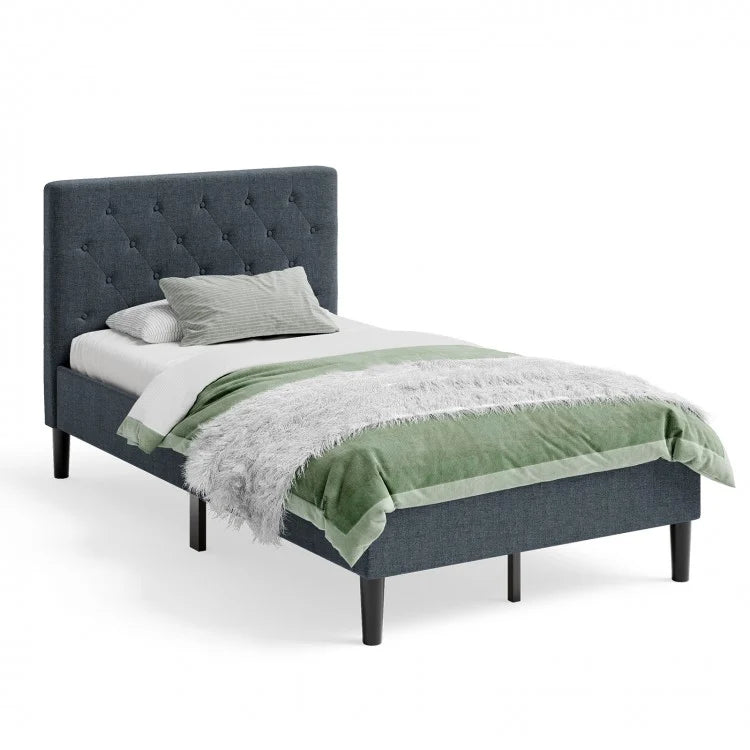 Gray Modern Bedroom Tufted Headboard with Soft Padding and Bed Frame