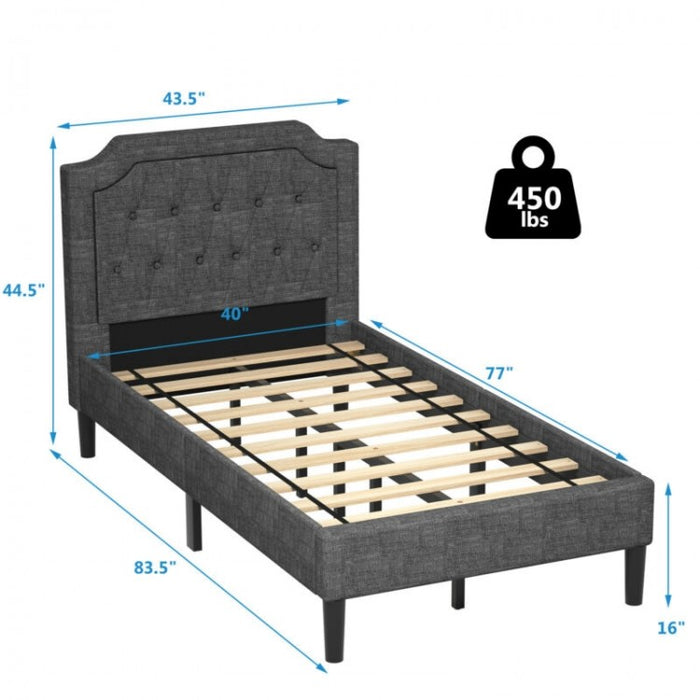 Gray Bedroom Double Upholstered Bed Frame with Headboard
