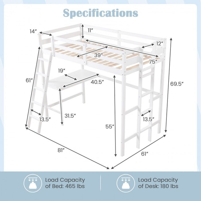 Multifunctional Loft Bed with Desk and Stairs