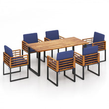 Charger l&#39;image dans la galerie, Outdoor Dining Room Table Set - 7-Piece Set with 1 Long Table and 6 Armchairs with Cushions - Suitable for Backyard Gatherings
