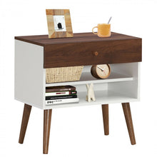 Load image into Gallery viewer, Costway Mid Century Sofa Side Table Vintage Nightstand with Drawer and Shelf - Suitable for Living Room and Bedroom
