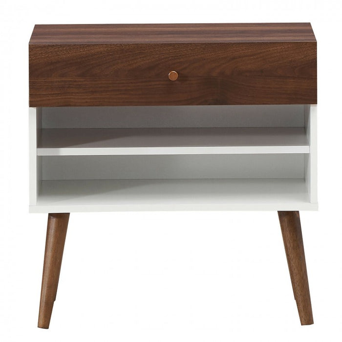 Costway Mid Century Sofa Side Table Vintage Nightstand with Drawer and Shelf - Suitable for Living Room and Bedroom