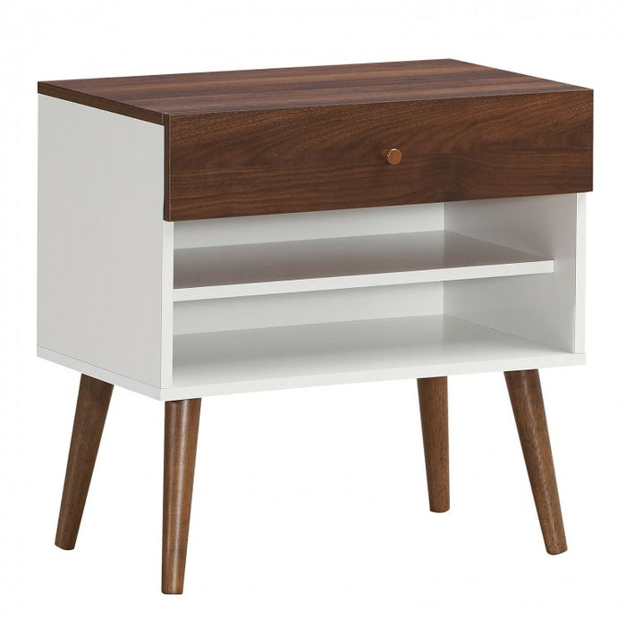 Costway Mid Century Sofa Side Table Vintage Nightstand with Drawer and Shelf - Suitable for Living Room and Bedroom