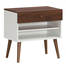Load image into Gallery viewer, Costway Mid Century Sofa Side Table Vintage Nightstand with Drawer and Shelf - Suitable for Living Room and Bedroom
