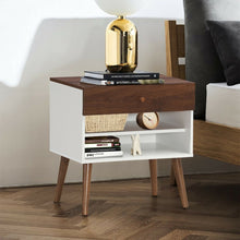 Load image into Gallery viewer, Costway Mid Century Sofa Side Table Vintage Nightstand with Drawer and Shelf - Suitable for Living Room and Bedroom
