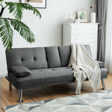 Load image into Gallery viewer, Convertible Gray Futon Sofa Bed - Foldable Living Room Furniture
