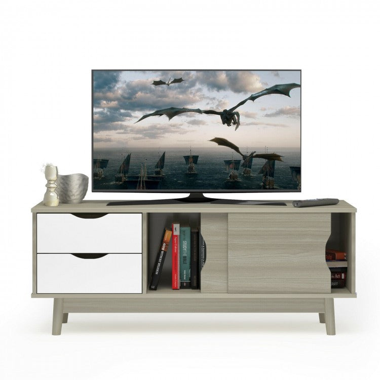 Modern Minimalist TV Stand with Sliding Doors and Drawers for 60-inch TVs