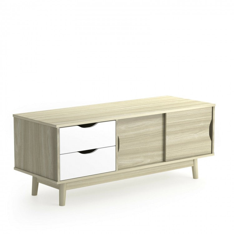 Modern Minimalist TV Stand with Sliding Doors and Drawers for 60-inch TVs