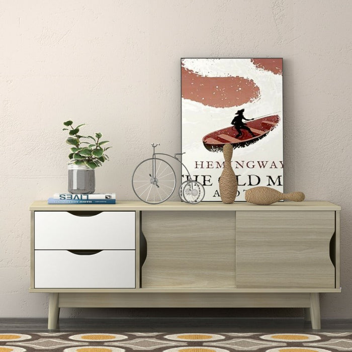 Modern Minimalist TV Stand with Sliding Doors and Drawers for 60-inch TVs