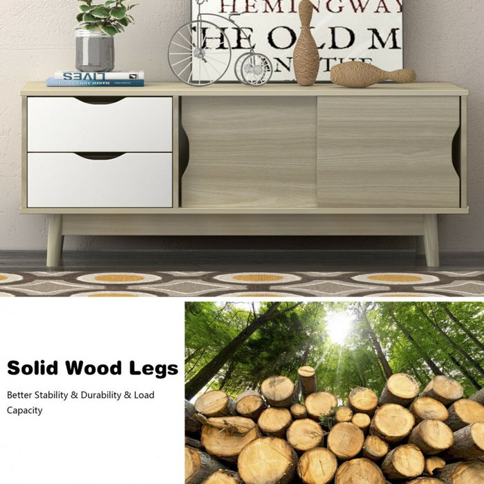 Modern Minimalist TV Stand with Sliding Doors and Drawers for 60-inch TVs