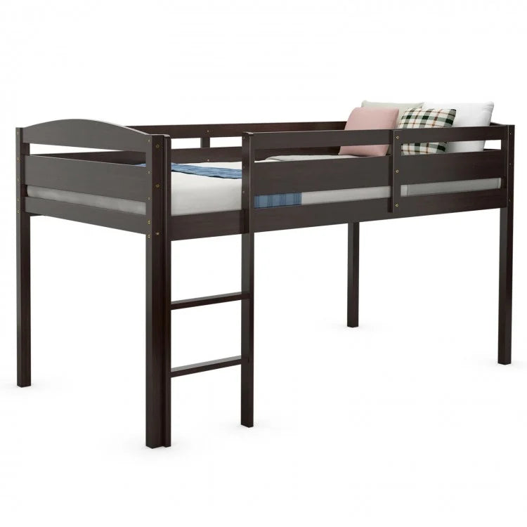 Modern Minimalist Bedroom Loft Bed with Guardrail and Ladder