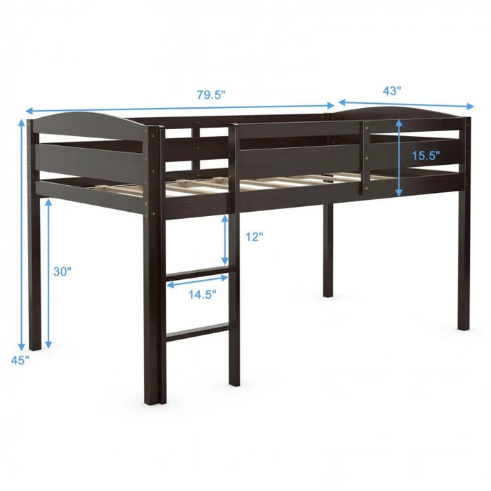 Modern Minimalist Bedroom Loft Bed with Guardrail and Ladder