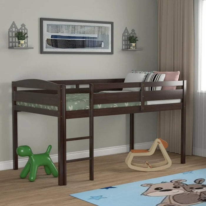 Modern Minimalist Bedroom Loft Bed with Guardrail and Ladder