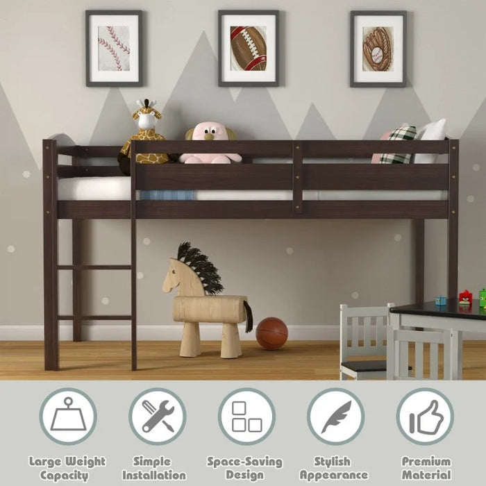 Modern Minimalist Bedroom Loft Bed with Guardrail and Ladder